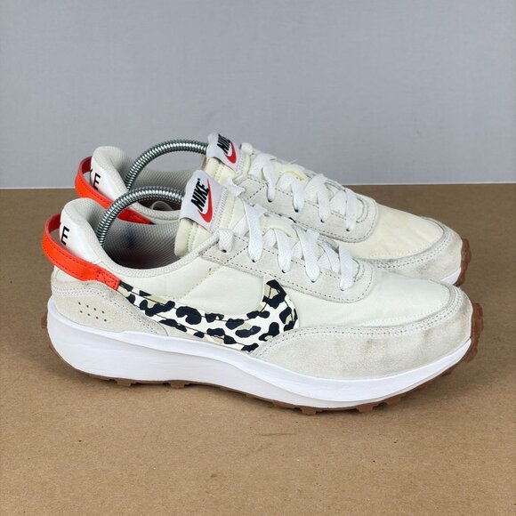 Nike Waffle Debut White Leopard Swoosh Athletic Shoes Womens 8 Black Orange - Picture 3 of 10